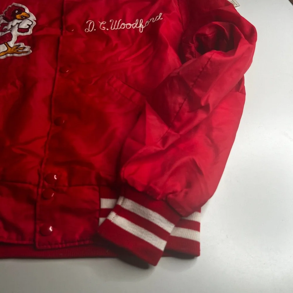 Vintage DeLong Sportswear Red Varsity Jacket Cardinal Mascot Mens Medium USA